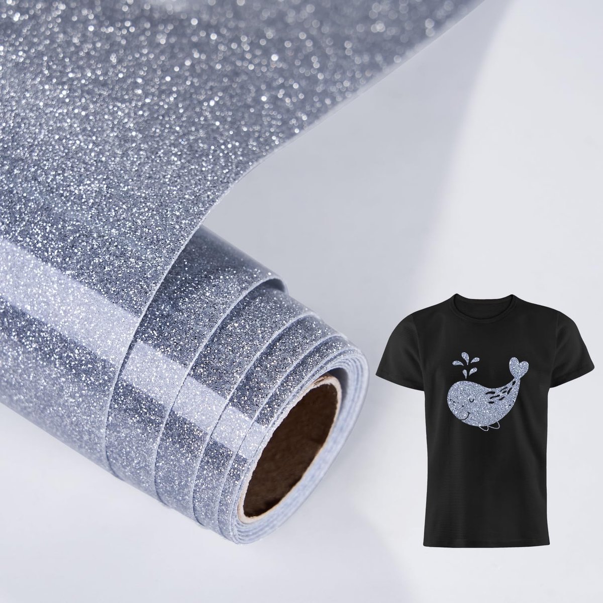 Glitterplotterfolie voor textiel, transferfolie voor textiel, warmteoverdracht vinyl, 25 cm x 150 cm, transferfolie, flexfolie voor textiel, transferfolie om op te strijken, voor