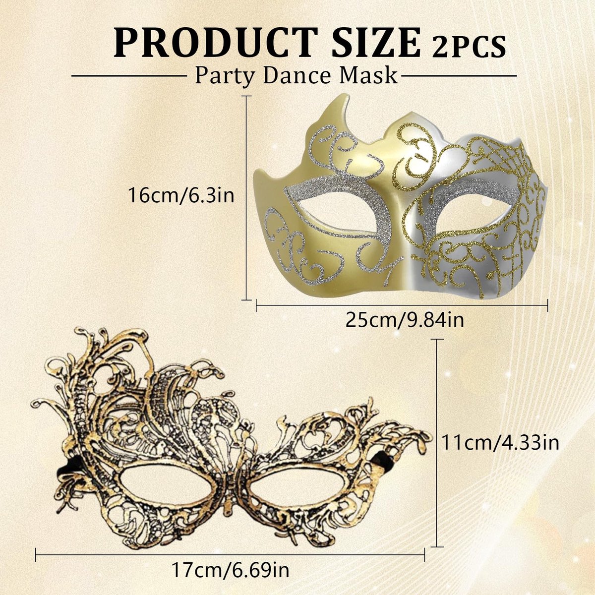 Venetiaans masker voor koppels - glanzend goud - kanten ontwerp - perfect voor feestjes - SnelShoppen