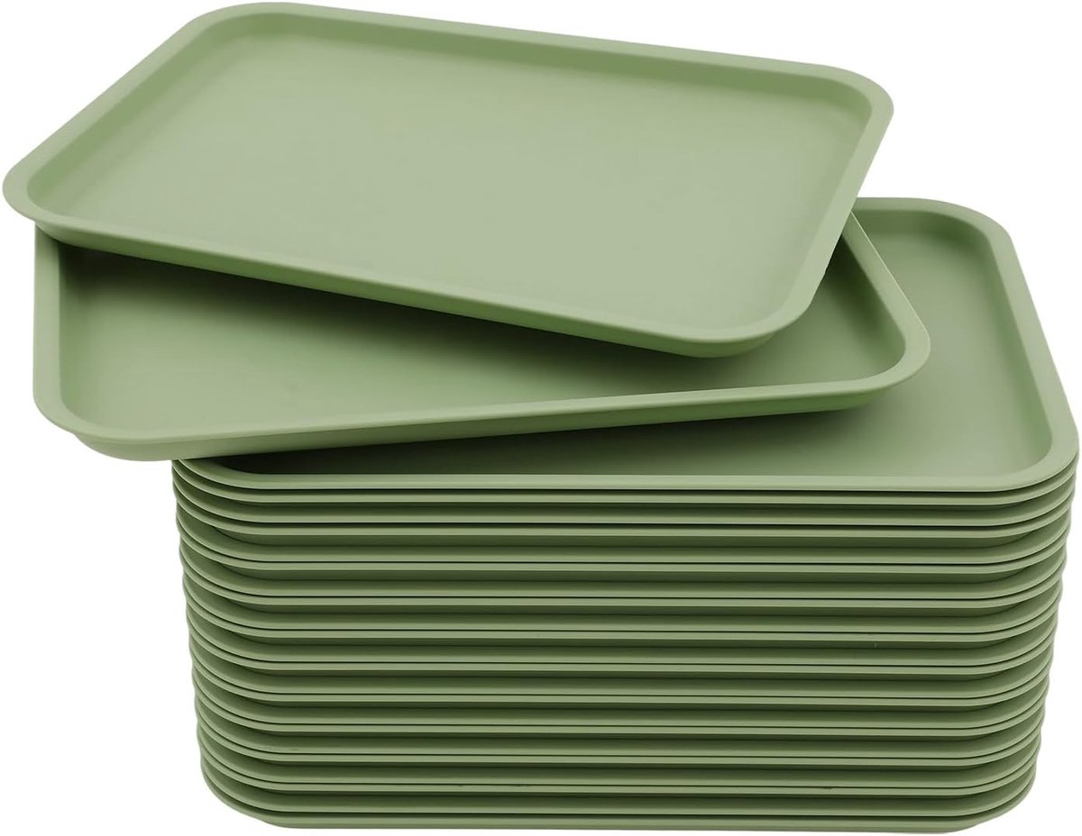Dienblad in set van 24, dienblad tot 20 kg, serveerplaat temperatuurbestendig, serveerborden, magnetronbestendig, verhoogde rand, rechthoekig, vaatwasmachinebestendig voor keuken, kantine, café (groen