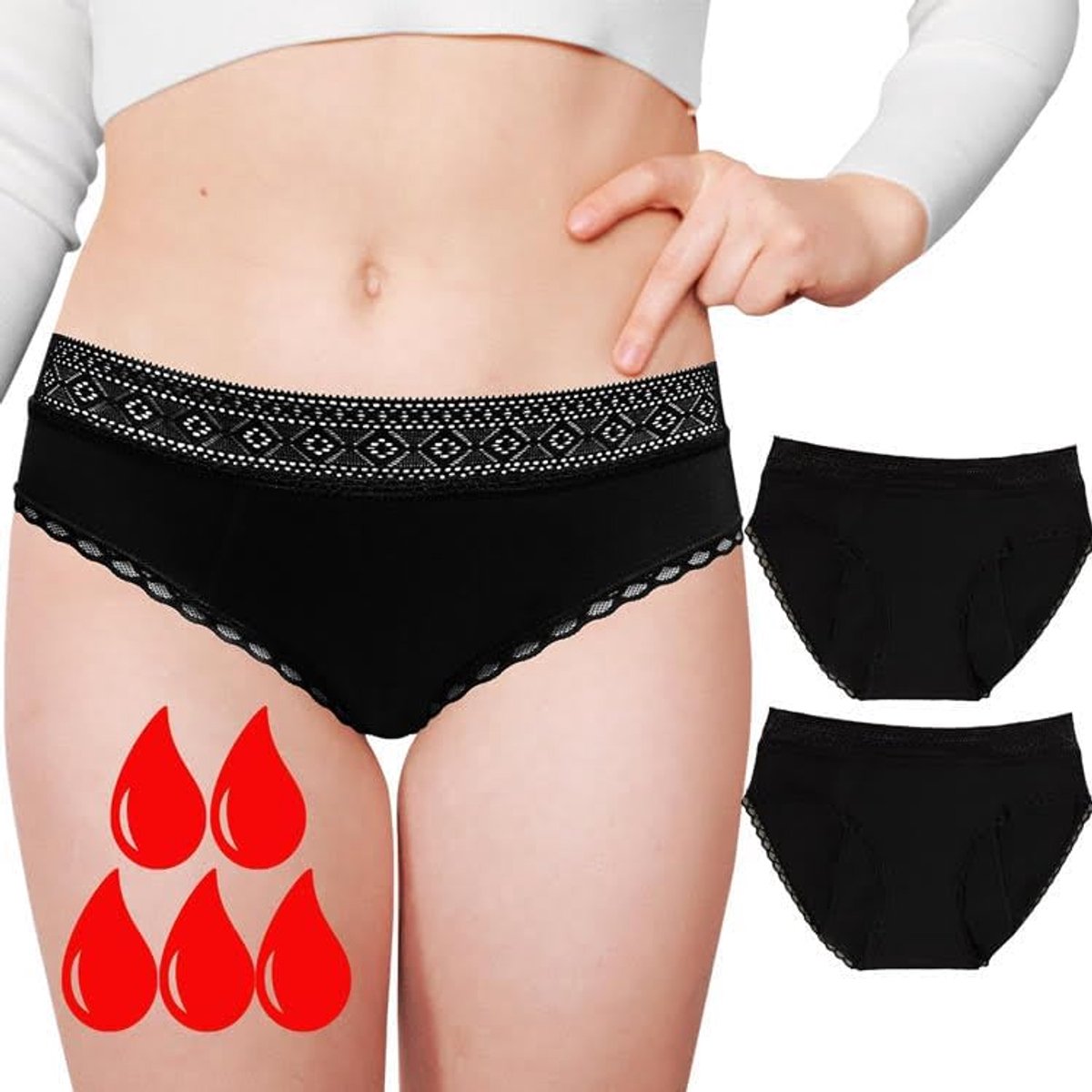 Menstruatieslipje voor zeer zware menstruatie, hygiënisch ondergoed van biologisch katoen, slipje, tegen urineverlies en incontinentie, 4 absorberende beschermlagen, wasbaar, zwart voor dames