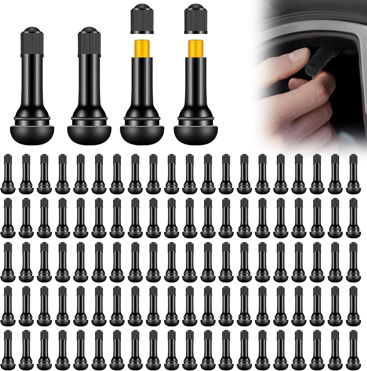 100 stuks TR413 rubberen autoventiel: universeel bandenventiel, snap-in rubberen ventiel, bandventiel voor de meeste auto's, motorfietsen, 45 mm