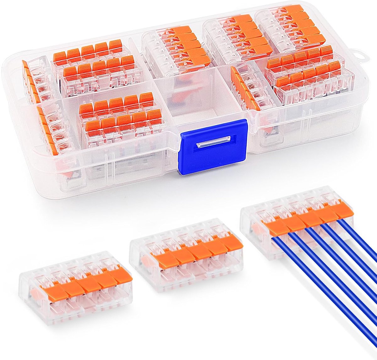 Snelkoppeling, 5 ingangen, 15 stuks kabelschoenen en kits, brandwerende elektrische dominostenen van PC en messing, elektrische Domino 0,14 tot 4 mm², voor elektrische installatie