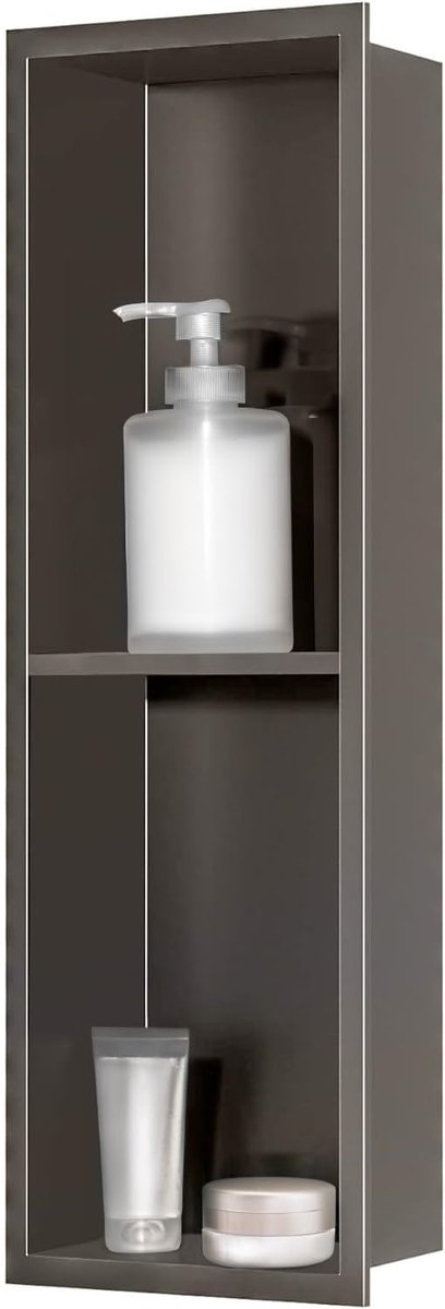 Douche, wandnis douche roestvrij staal, wandnis opslag met een plank, douchebak 20 x 60 x 10 cm, grijs