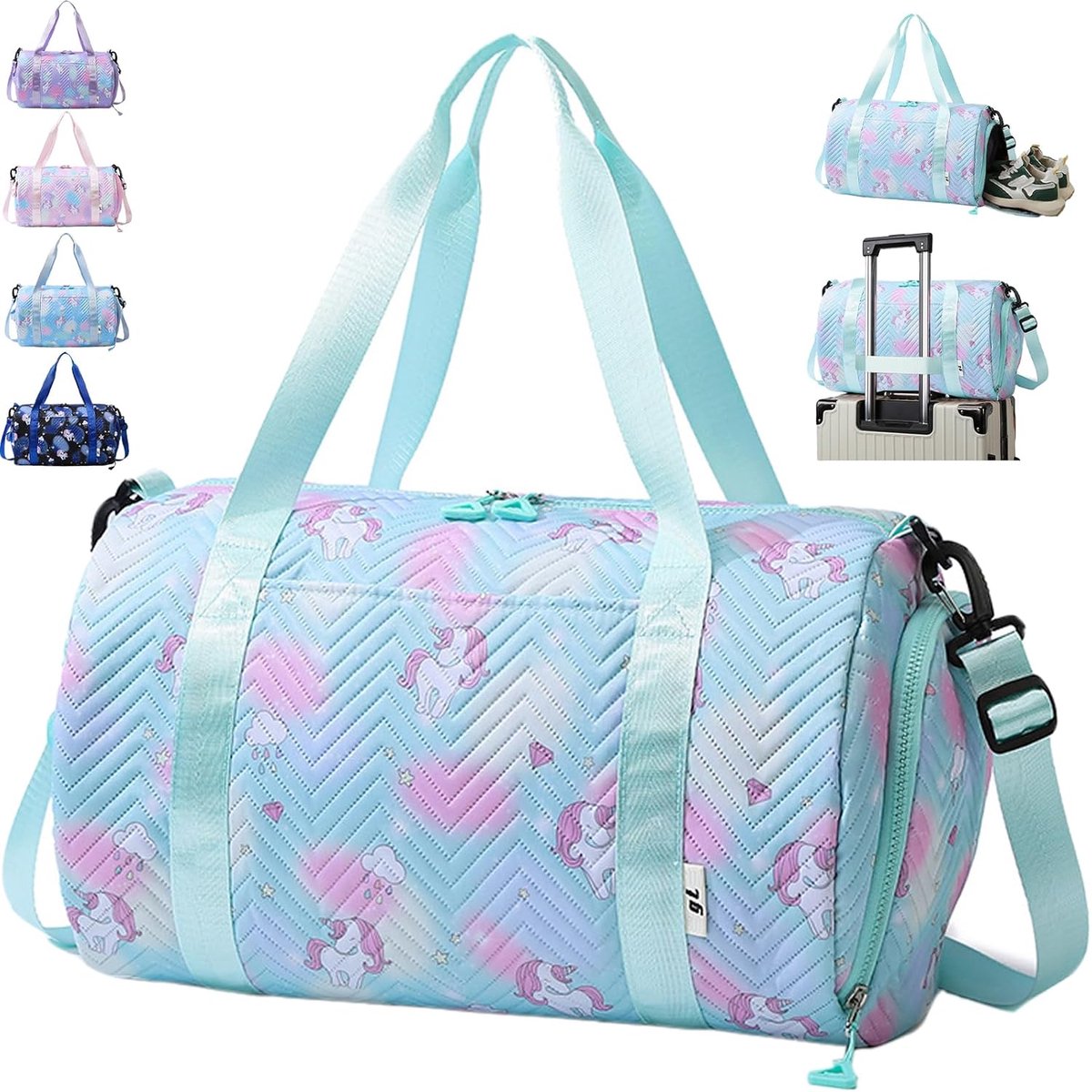 Reistas voor meisjes, waterdicht, sportzwembad, reistas, weekendtas, gymtas met vak voor dames, schoenen en vochtige laag, Groen, 41 x 26 x 25 cm, sporttas