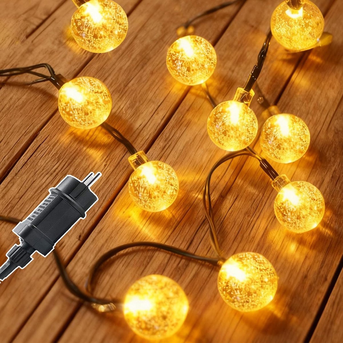 Led-lichtketting voor buiten, 20 m, kristallen bollen, lichtketting met stekker + 8 modi, timer + IP44, lichtketting voor kerstboom, tuin, balkon, Kerstmis