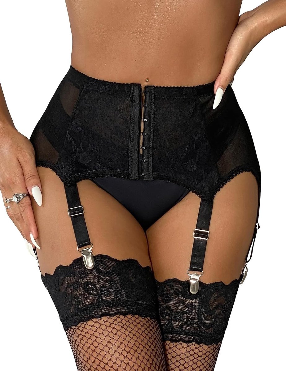Comeondear Jarretellengordel Voor Dames Hot Grote Maten Hoge Taille Curvy Kousenband Voor Dames Kant Met 6 Verstelbare Clips Voor Kousen Korsetje Transparant Elastische Veters