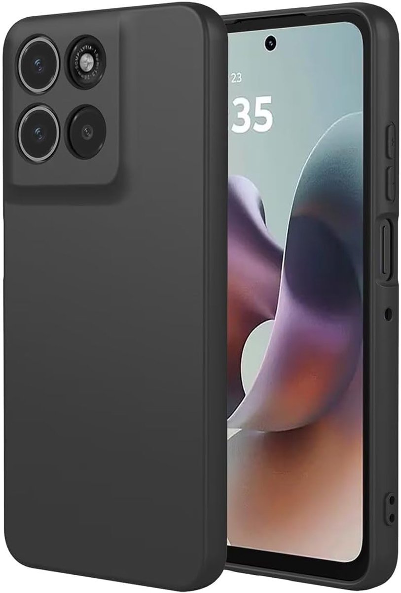 Hoes van vloeibare siliconen voor Motorola Moto G56 5G, premium siliconen stootvaste telefoonhoes met zachte, krasbestendige microvezelvoering, zwart
