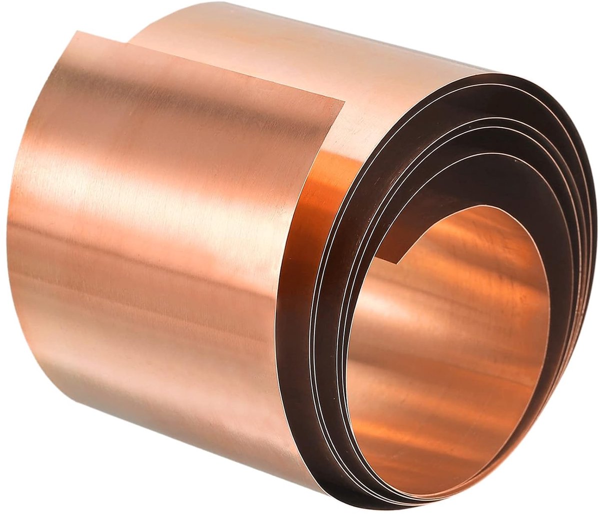 Koperfolierol, 2000 mm x 50 mm x 0,2 mm, plaat van metaalfolie met 99,9% pure koperstrips voor elektrische projecten