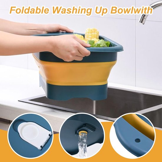Opvouwbare Emmer - Wasbak Afdruiprek - Kamperen en Afwassen - Met Uitneembare Stop - 42 x 30 x 6 cm — afbeelding 3