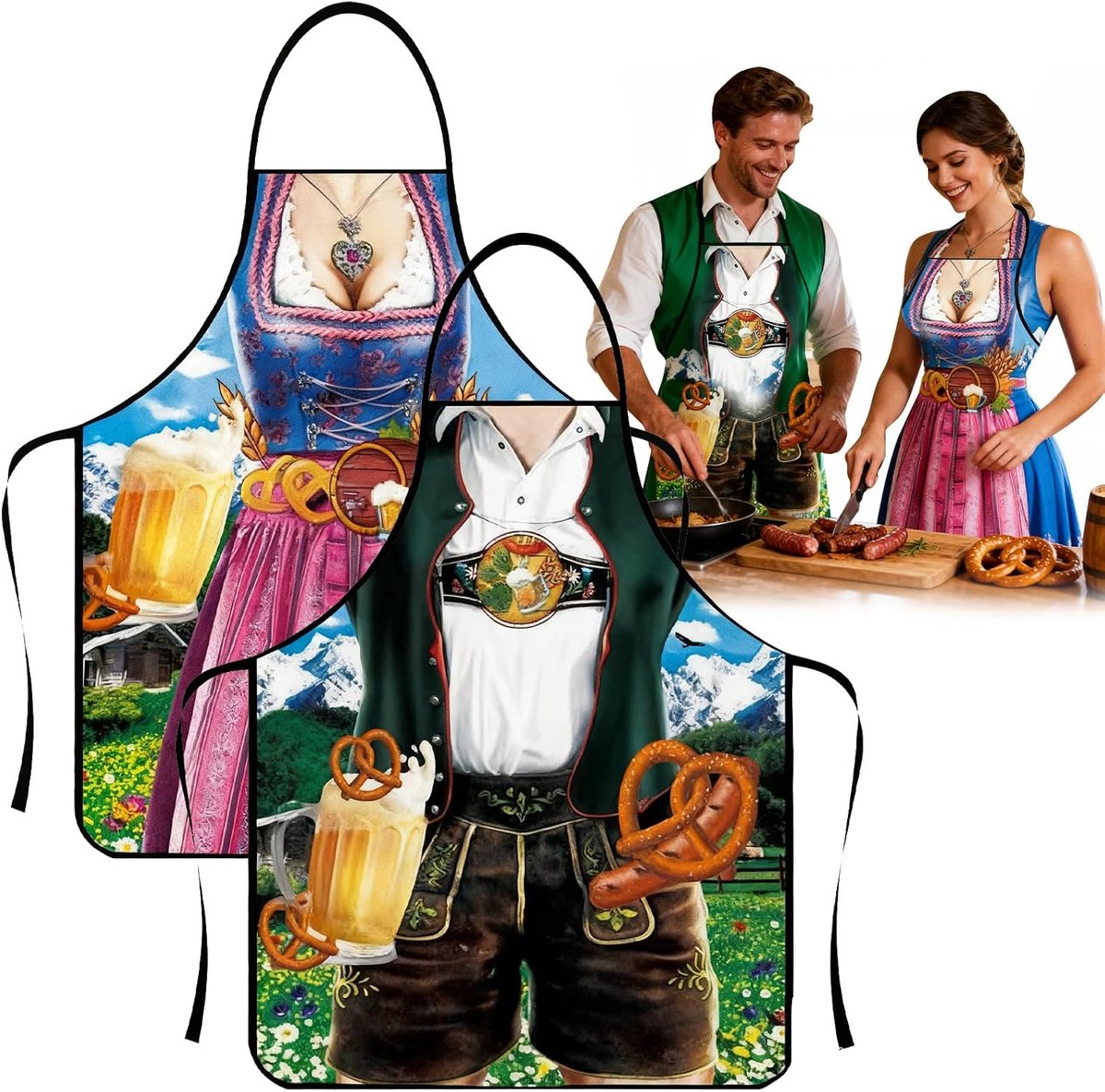 2 Stuks Grappig Kookschort Sexy Keukenschort Schort 3D Grappig Mannen Vrouwen Sexy Man-Vrouw-Schort Nieuwigheid Volwassen voor Verjaardagsfeest Komische Grappen Cadeau Grappig Koppels Keuken BBQ Party