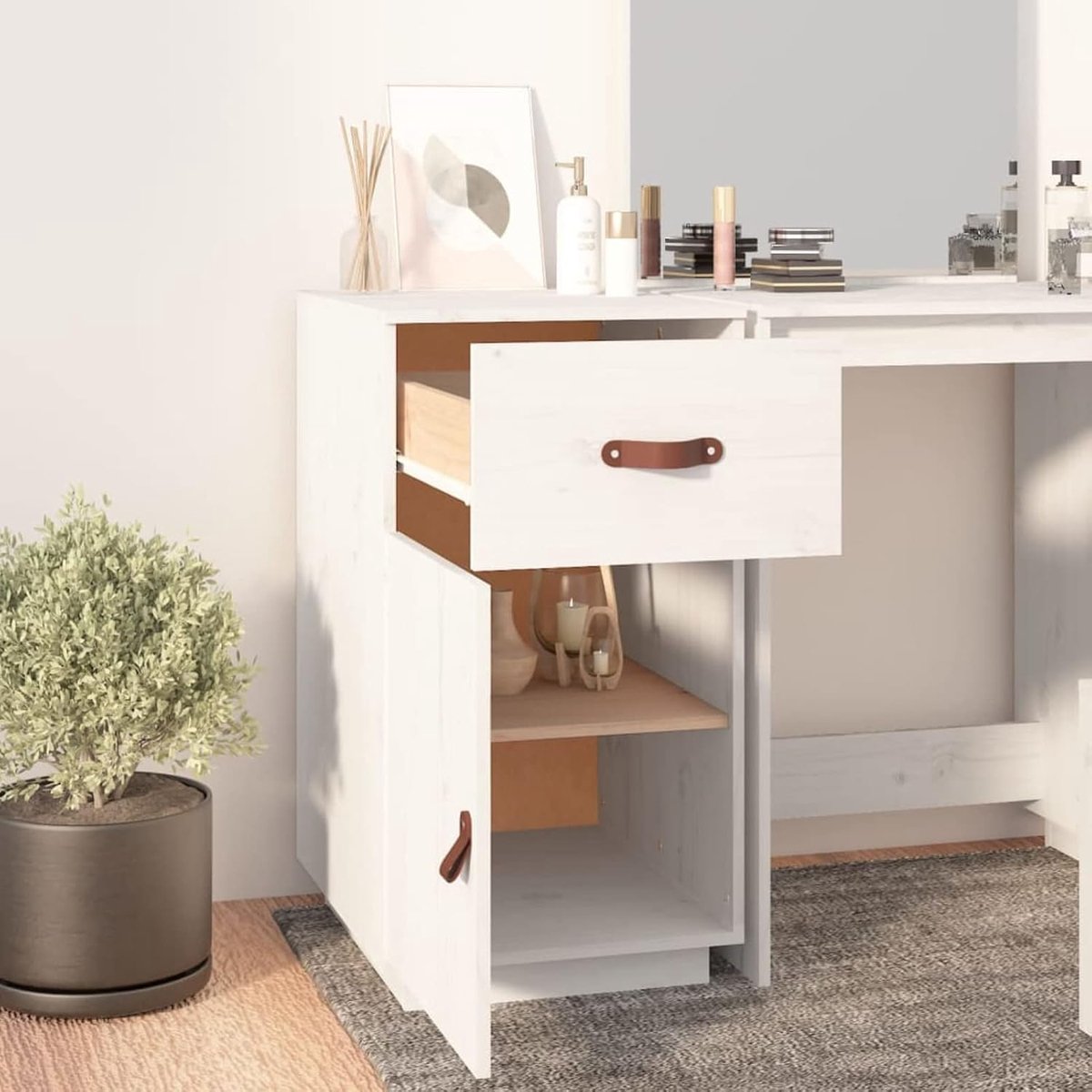 Bureau Met Laden - Computerbureau Werktafel - Thuiswerken Organiseren - Massief Houten Constructie - 40 x 50 x 75 cm thumbnail 2