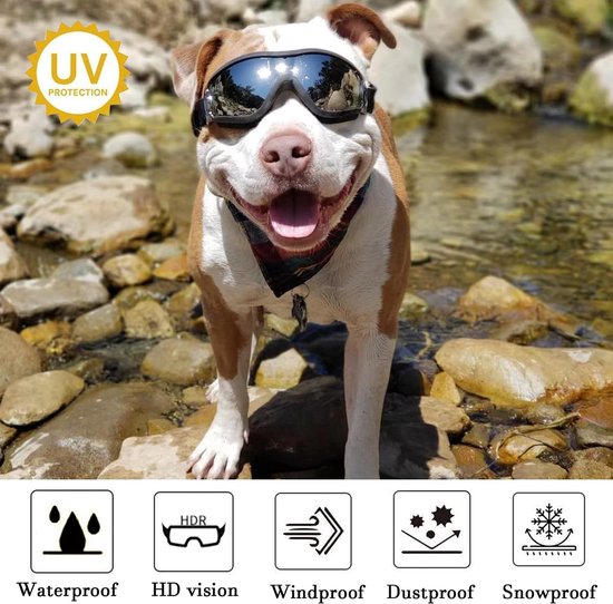 UV-veiligheidsbril voor honden; verstelbare hondenzonnebril; hondenbril beschermt de ogen van je hond; veiligheidsbril, waterdicht, winddicht, anti-condensbril, oogbescherming voor groot/middelgrote — afbeelding 5