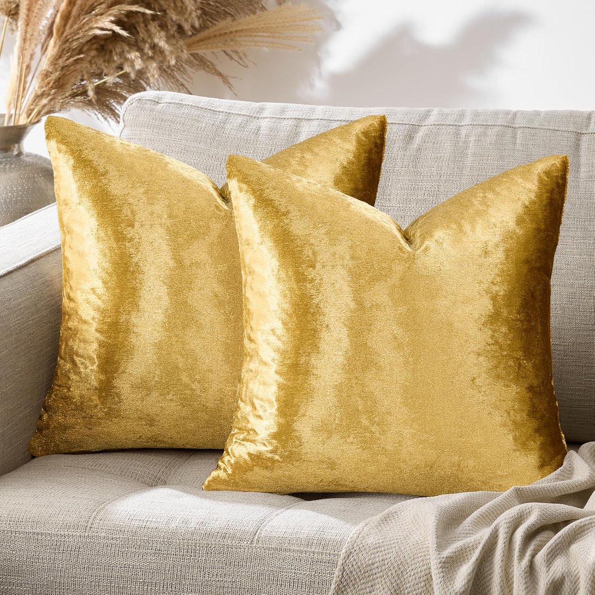 Decoratieve Kussenhoezen 50 x 50 cm - Velvet Goud - Stijlvol Design - Perfect voor Sofa of Bed - SnelShoppen