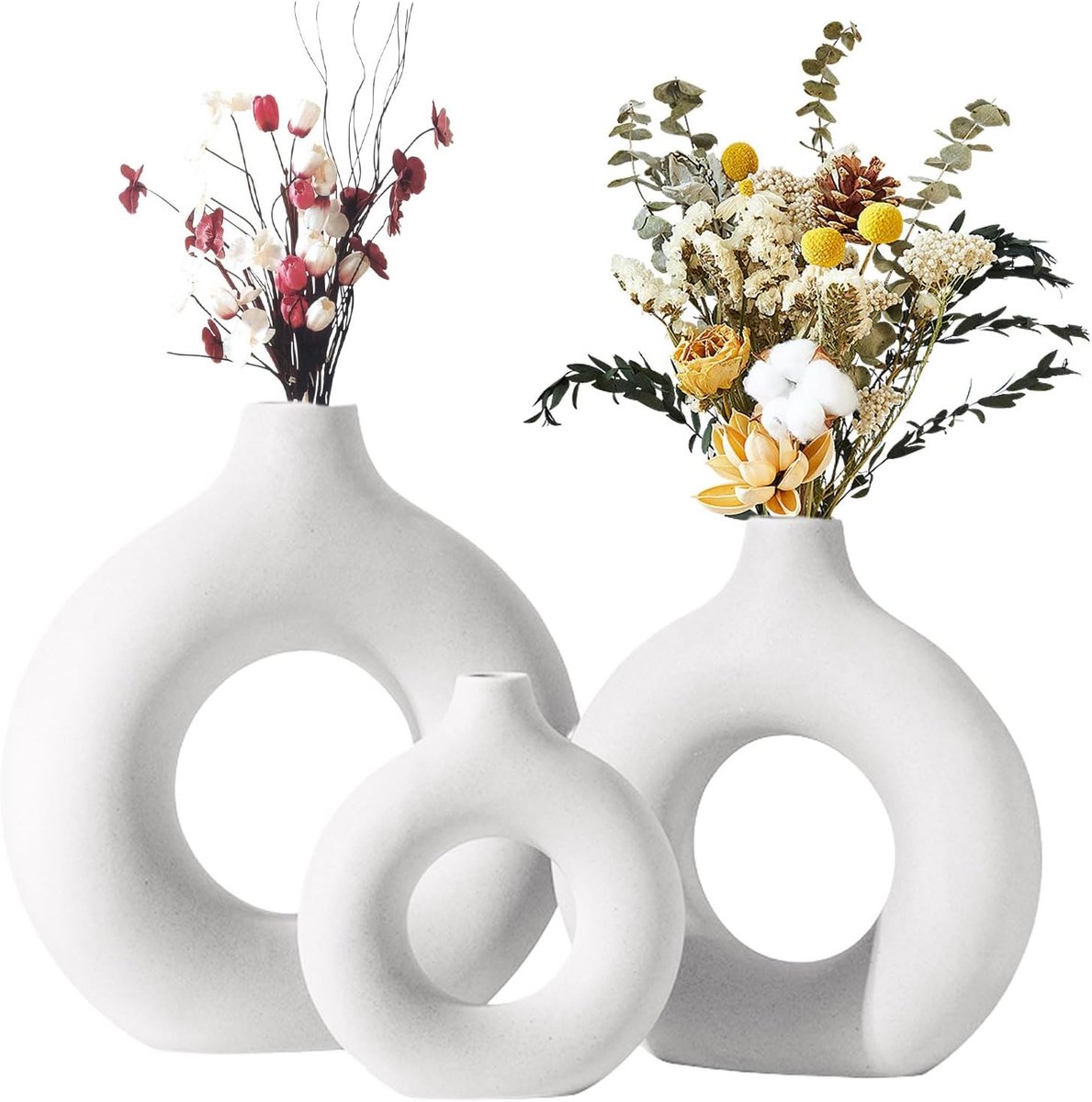 Keramische Bloemenvazen Set van 3 - Wit Keramiek - Minimalistisch Scandinavisch Design - Perfect voor Hu decor - SnelShoppen