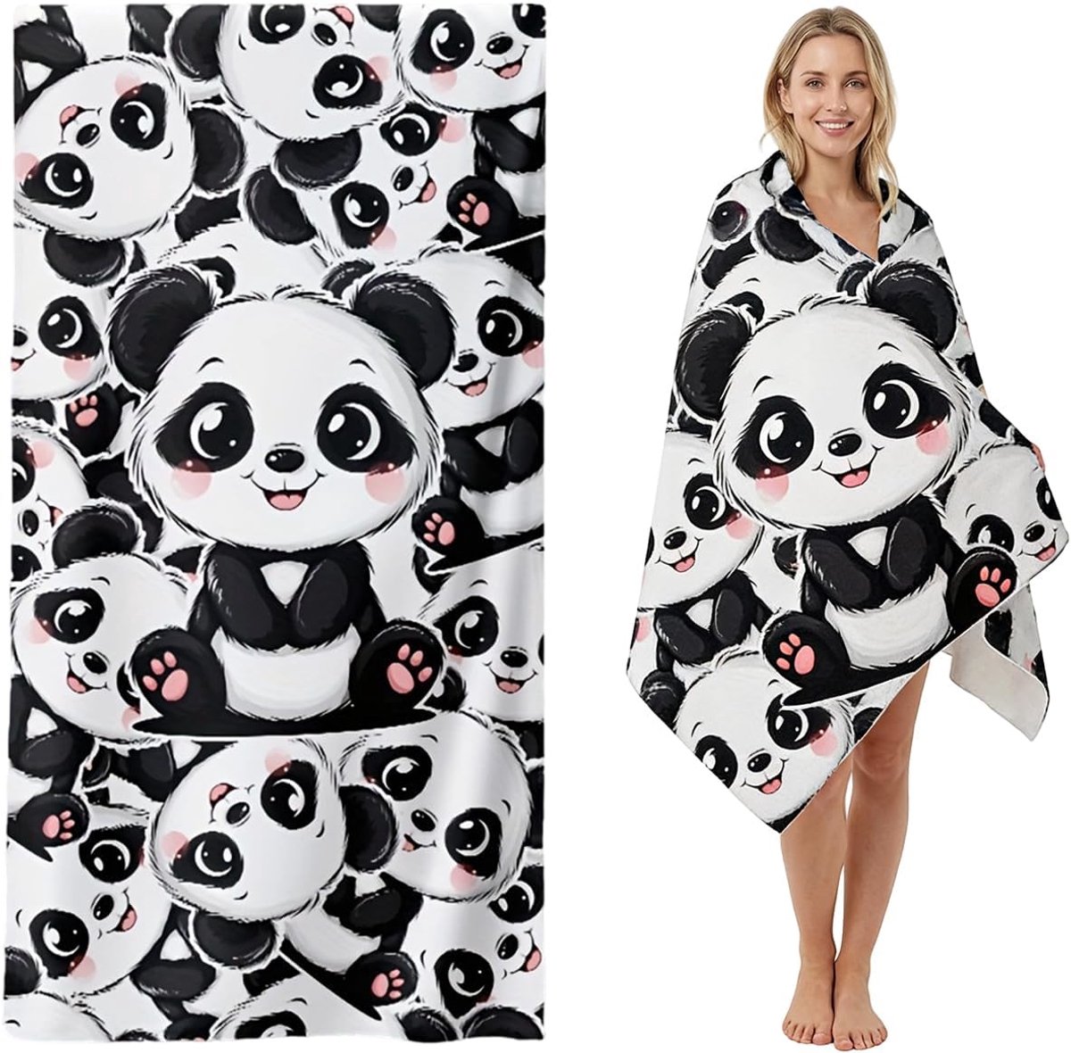 Badhanddoek Panda - Microvezel - Sneldrogend - Ideaal voor strand en sauna - SnelShoppen