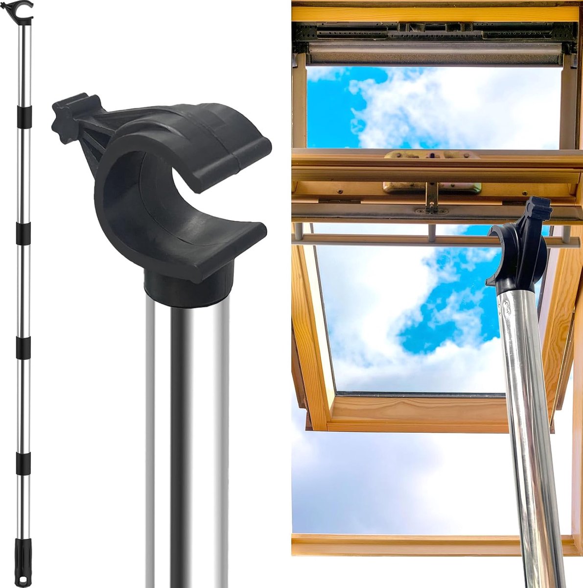 Telescopische Stang Dakraam Controlestang - Roestvrij staal - 1,83 m lengte - Perfecte pasvorm voor Velux GGL/GGU - SnelShoppen