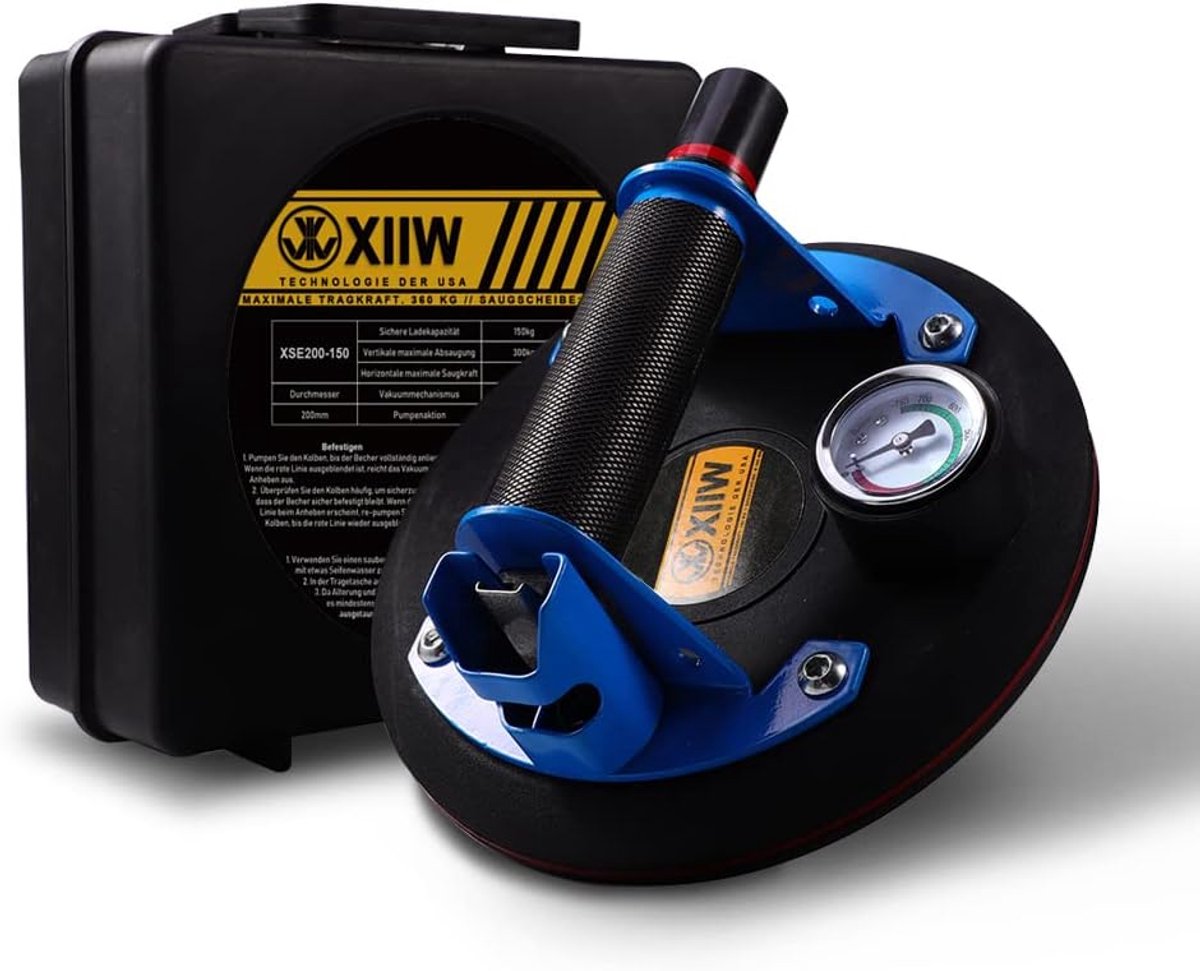 Vacuum zuignap 20 cm - metalen handgreep - max 360 kg - ideaal voor glas en tegels - SnelShoppen
