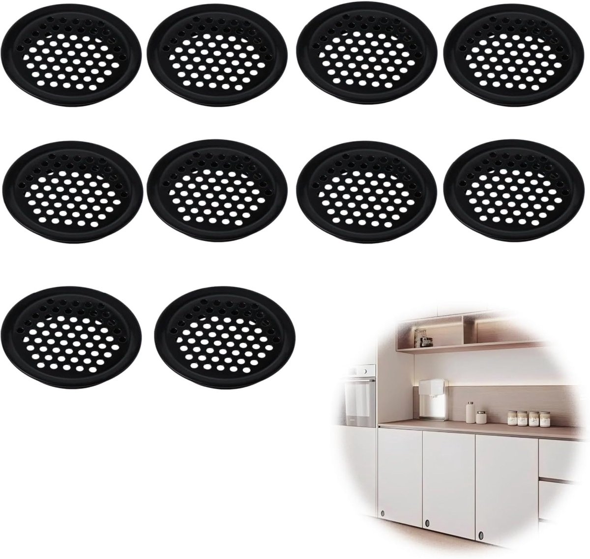 Ventilatierooster voor kast, 10 stuks gaas, rond gat, ventilatierooster, voor kast, kast, schoenenkast, decoratieve kast (5 x 6,2 cm)