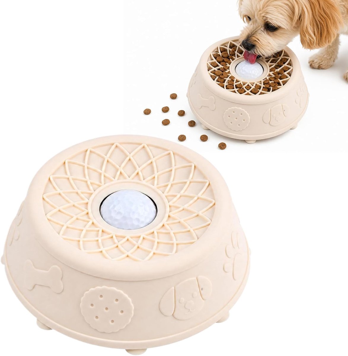 Anti-slingbak voor honden met geïntegreerde draaibal, Slow Feeder van siliconen, lekspeelgoed voor honden, langzaam voederstation voor vloeibare lekkernijen, hondenspeelgoed, lekbal voor