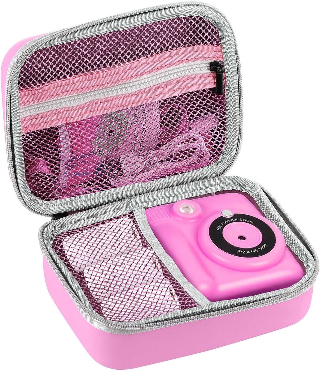 Cameratas voor kinderen voor Uleway, GlobalCrown, Gofunly, Grepro, Ushining Mini Digitale Camera, Instant Camera Opbergdoos voor Kabels, Geheugenkaart en Accessoires (Alleen Hoesje) (Roze),