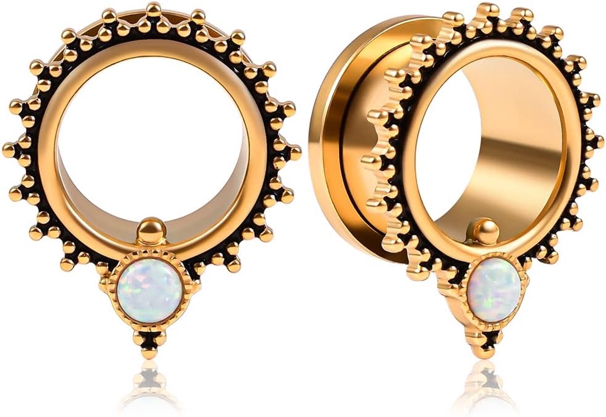 Oortunnel, 1 paar double flared flesh plugs opaal roestvrij staal voor mannen en vrouwen oorpiercing uitgerekte sieraden 6 mm tot 19 mm