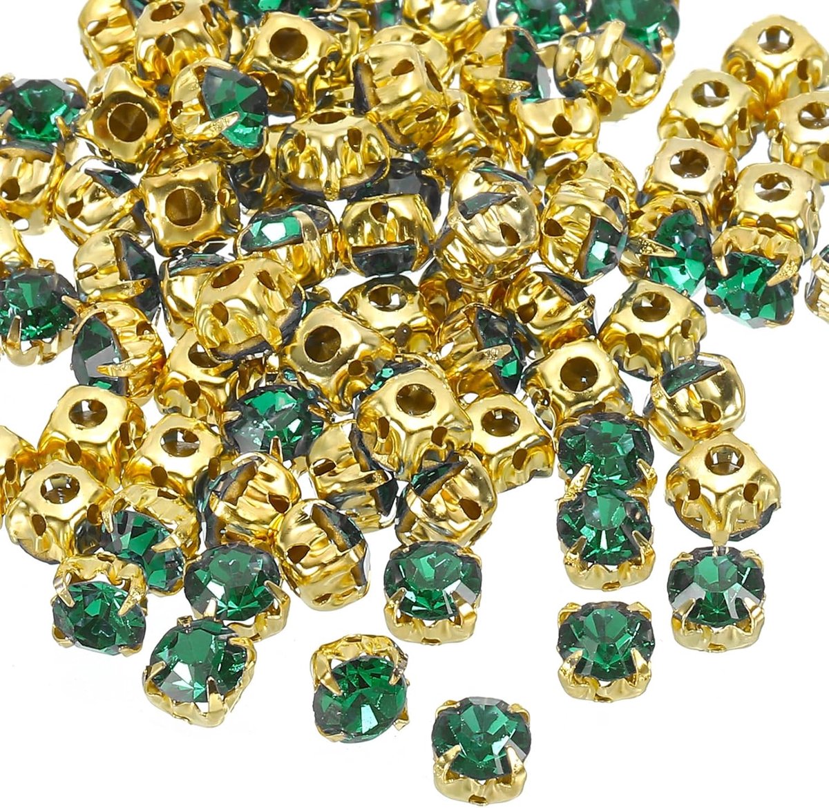 6 mm klauw naai op strass kristallen, 100 stuks glazen metalen platte basis bloem klauw edelstenen ambachten naaien voor schoenen jurk kleding handwerken riem naaien accessoires, donkergroen