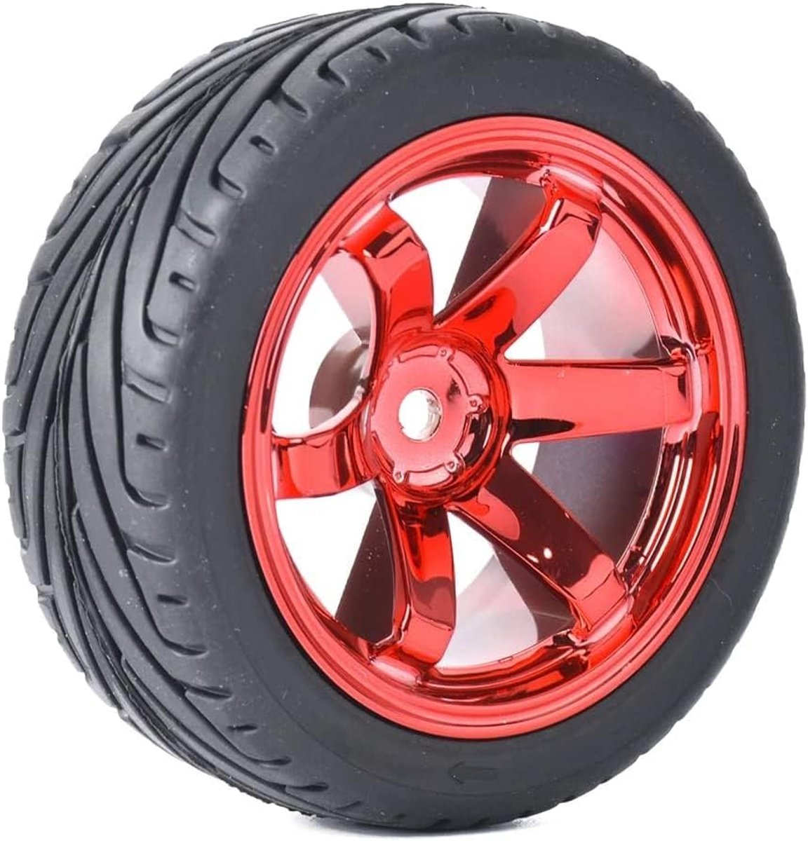 Wielenset, 4 stuks, 65 mm, rubberen banden en kunststof wielen, 6 spaken, 12 mm, Hex voor 1/10, RC, On-Road Touring Racing Auto voor HSP HPI Kyosho Tamiya (rood)
