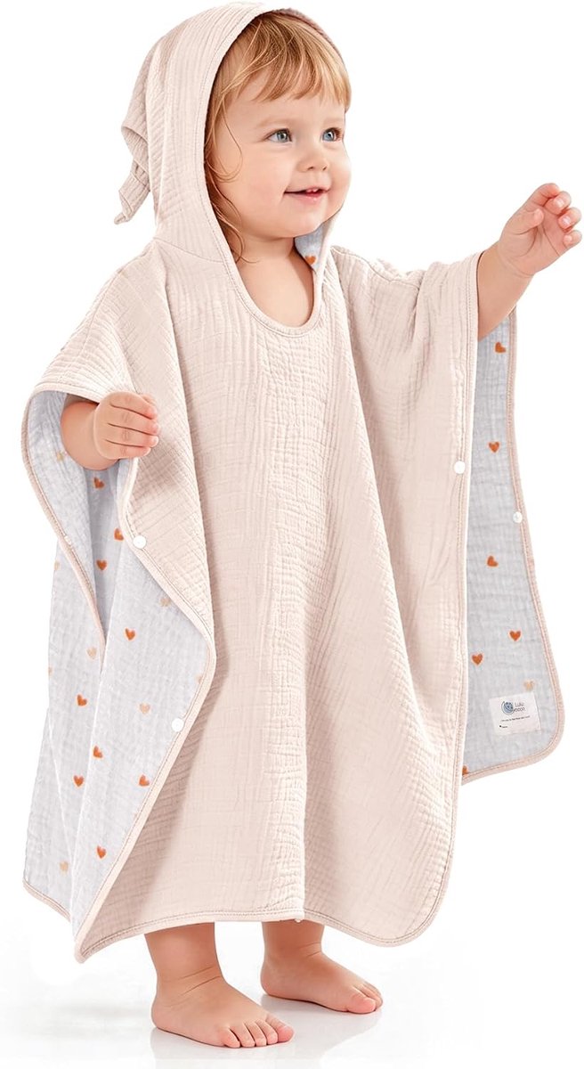 lulumoon Badponcho kinderen capuchonhanddoek baby 100% mousseline katoen