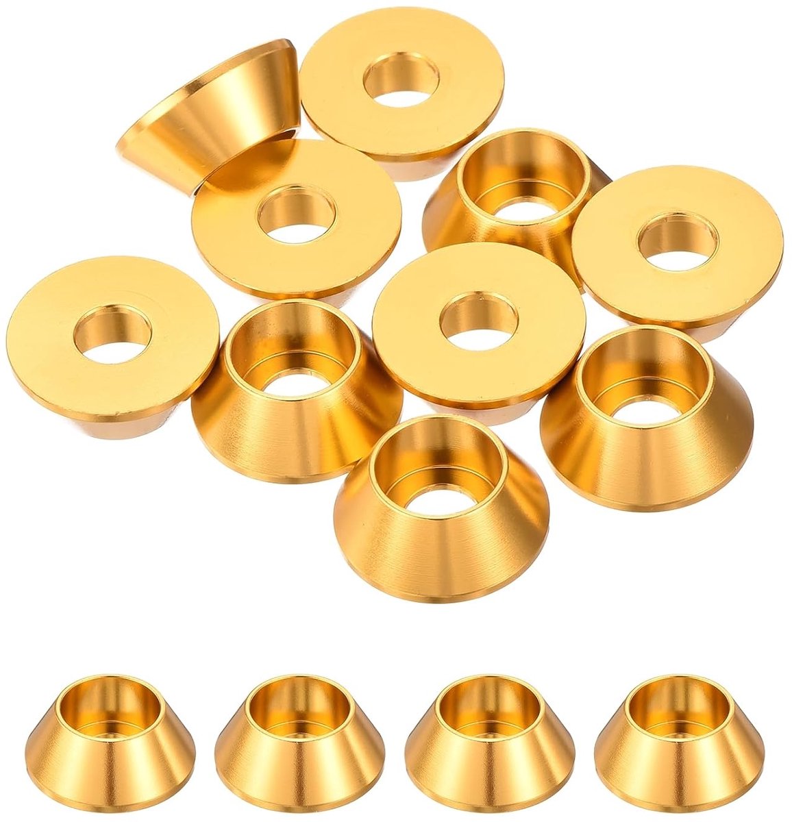 M6 kegelbeker, sluitringen, geanodiseerde aluminium afdichtingen, kegelkopsluitring voor schroef RC/FPV/PC/drone/mechanische accessoires modelonderdelen, verpakking van 10 (goud)