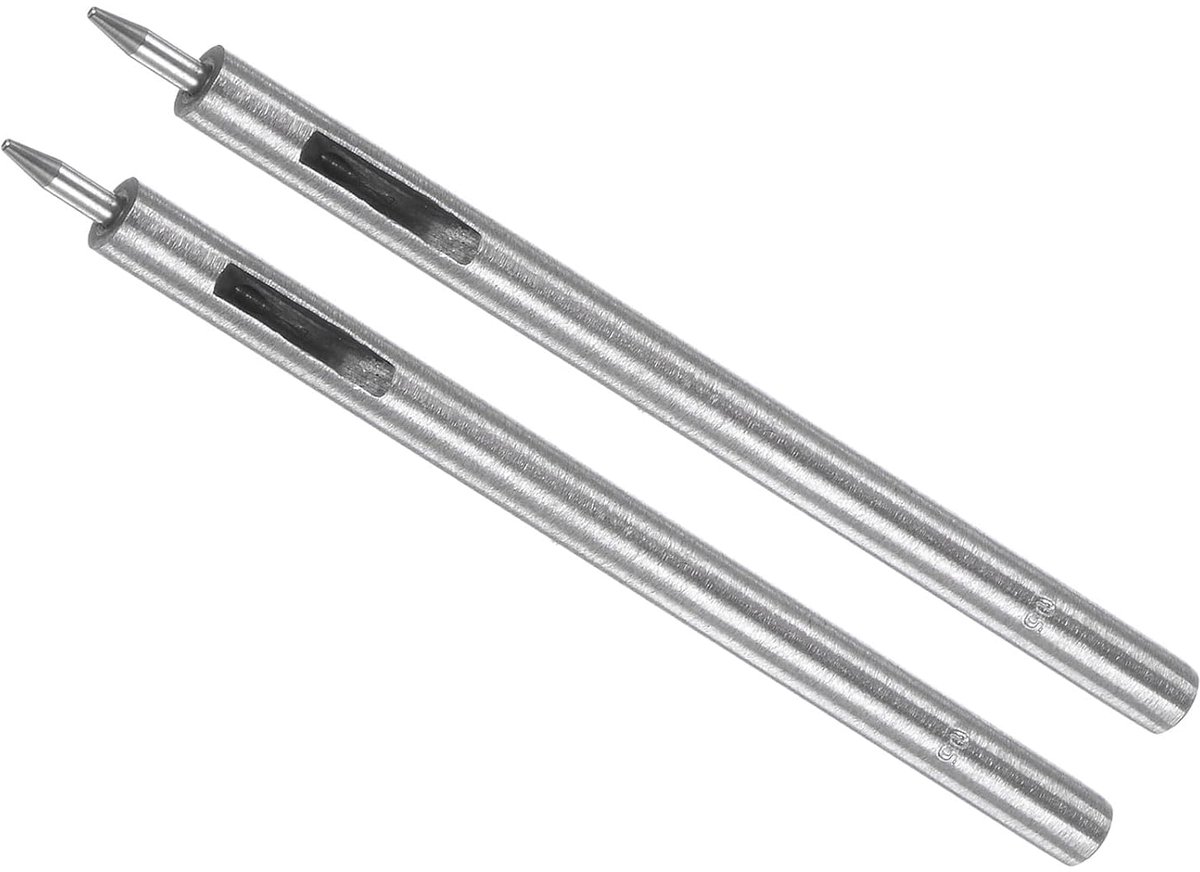Perforator voor lederen gaten, knopdiameter 0,5 mm, schacht 6 mm, ronde stalen gaten voor klinknagels met klinknagels voor lederhandwerk, kleding, stof, 2 stuks