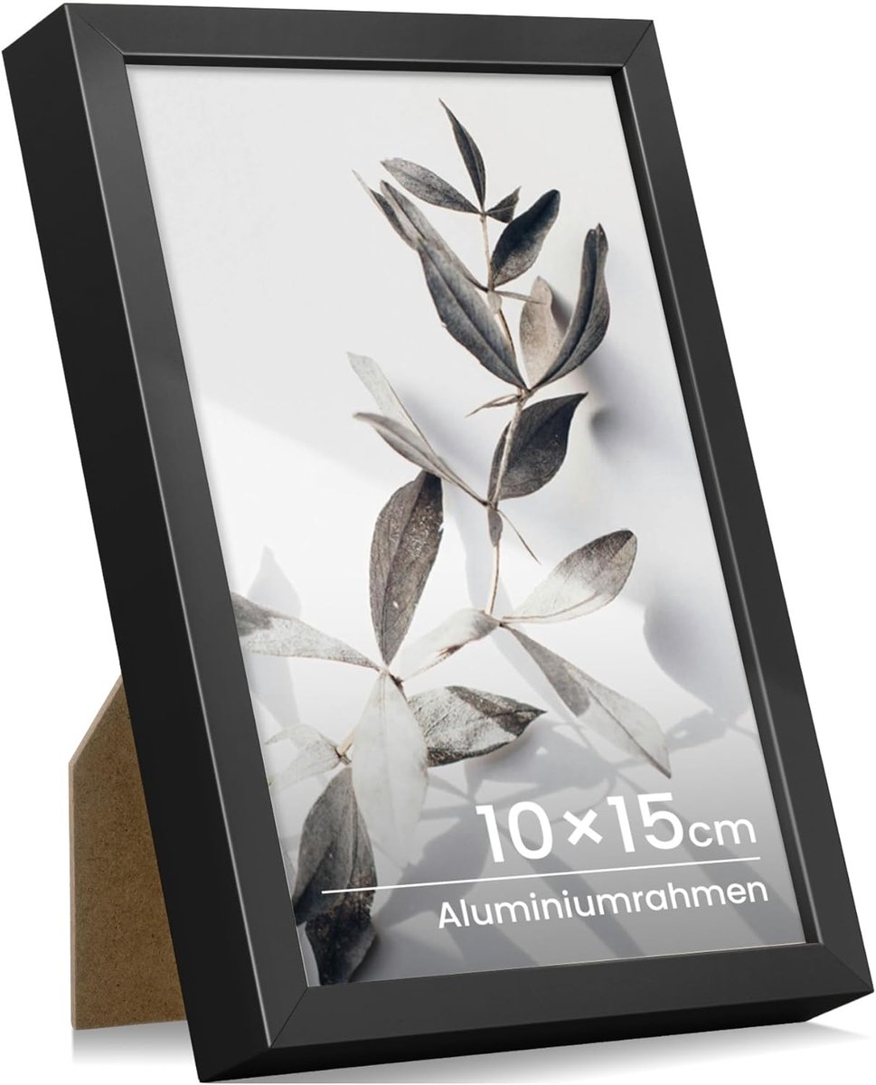 Fotolijst 10 x 15 cm - zwart aluminium - gehard glas - ideaal voor muur of tafeldisplays - SnelShoppen