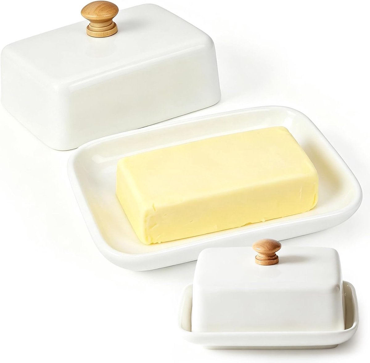 Botervloot van keramiek met deksel, botervloot voor 250 g boter, witte boterbox voor koelkast en tafel, boterbel, vaatwasmachinebestendig voor keuken, ontbijt en huishouden