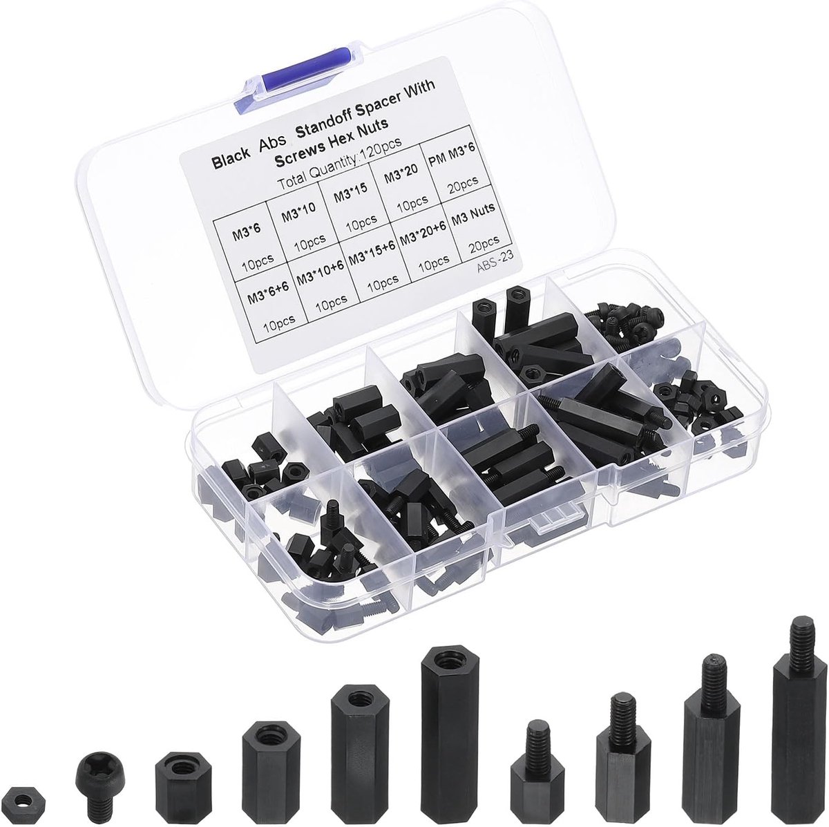 M3 mannelijke vrouwelijke nylon zeshoekige afstandhouders set, 120 stuks assortiment moederbord afstandhouders, elektrische uitgang afstandhouders, kaartmoerschroeven, zwart