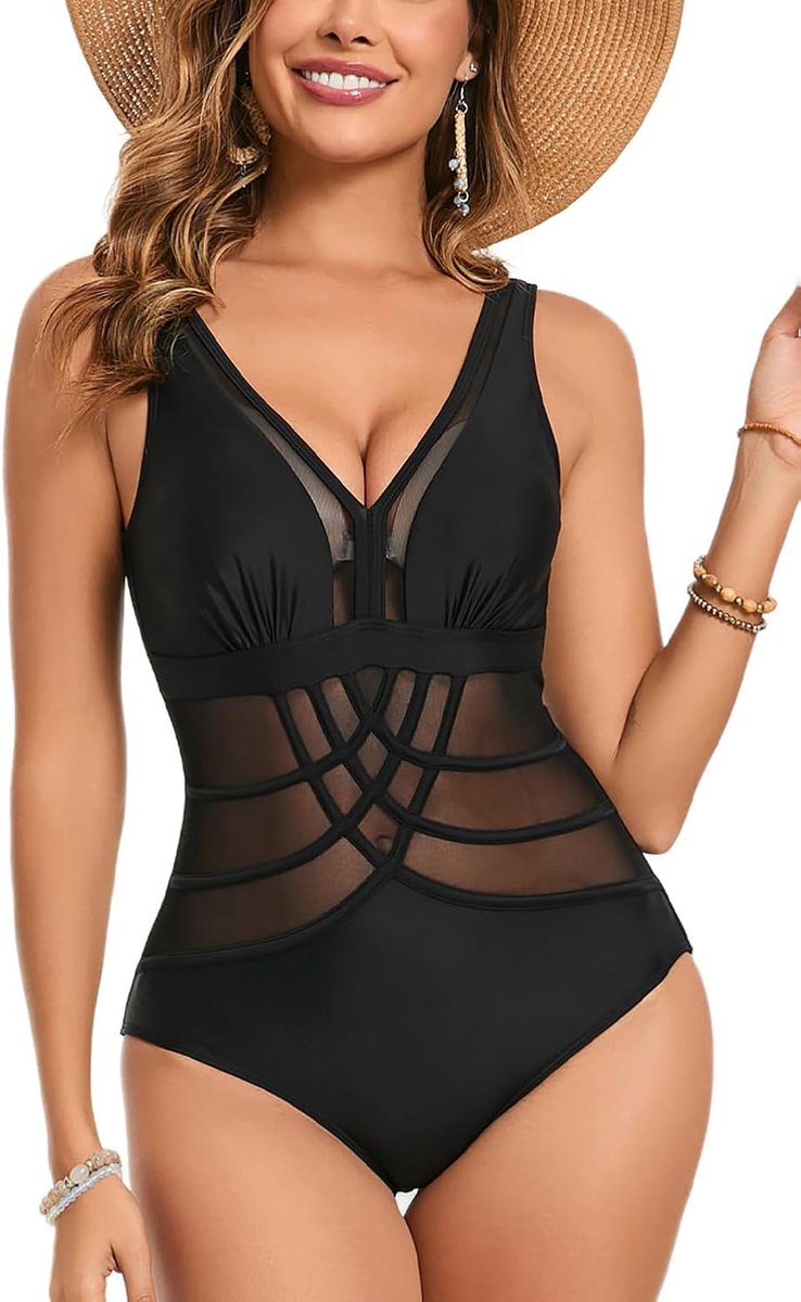 Sexy badpak voor dames, eendelig badpak, geplooid, monokini, buikweg slankheid
