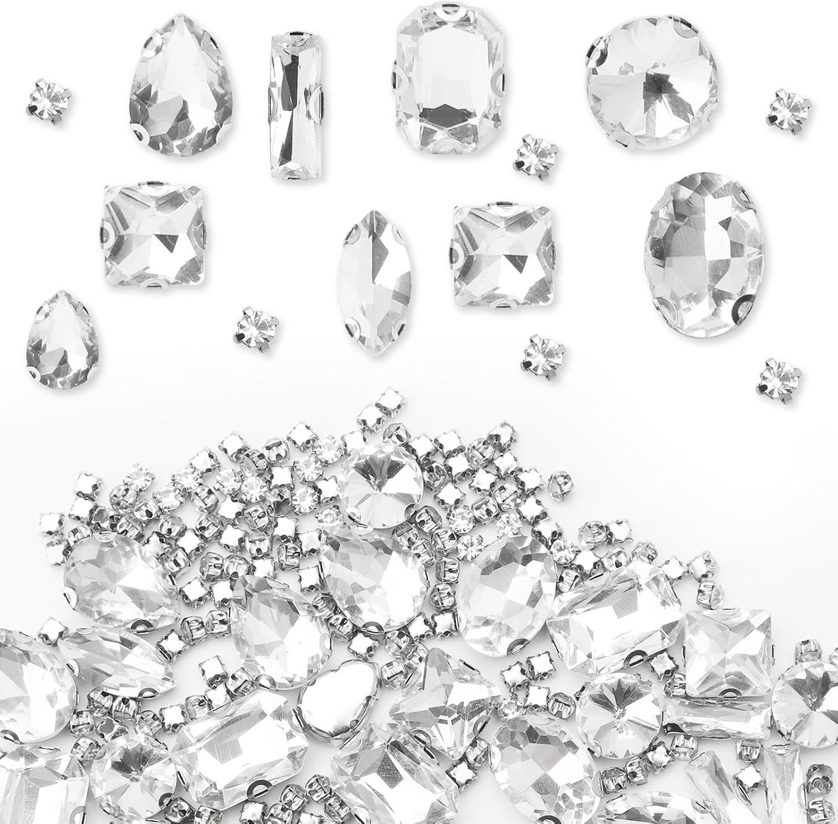 240 stuks strass-steentjes om op te naaien, 9 soorten glitterstenen om te knutselen, strassteentjes voor textiel met klauwen, grote strass-steentjes voor doe-het-zelf knutselkleding, kleding