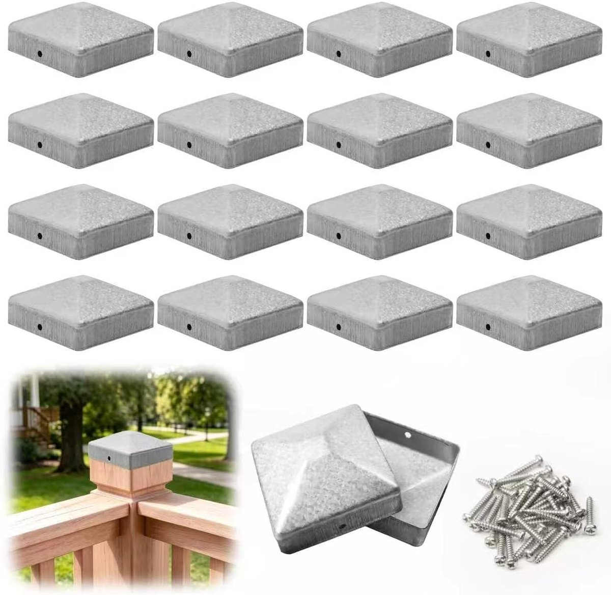16 stuks paaldoppen, 9 x 9 cm, afdekkappen voor palen, afdekkappen voor hekpalen, geschikt voor hekken, terraspalen, leuningspalen voor buitentrappen