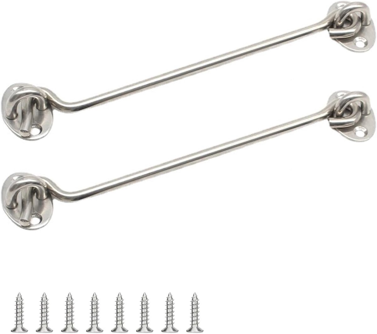 25,4 cm tuinpoorthaken met oogje, 2 stuks roestvrijstalen deurhaken, lange terrasdeurhouder, grendel voor buitendeuren, ramen, schuur, garderobe (zilver)
