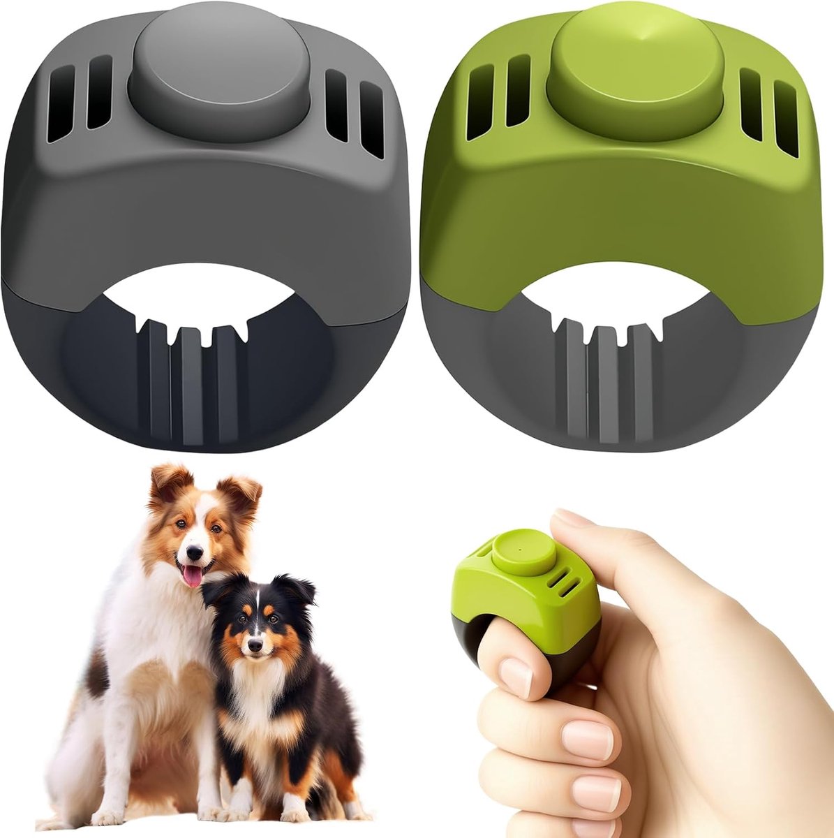 Set met 2 klikkers voor honden, vingerring clicker hondentraining, 19 mm/21 mm ringclicker voor puppytraining, hondentraining, terugoproeptraining
