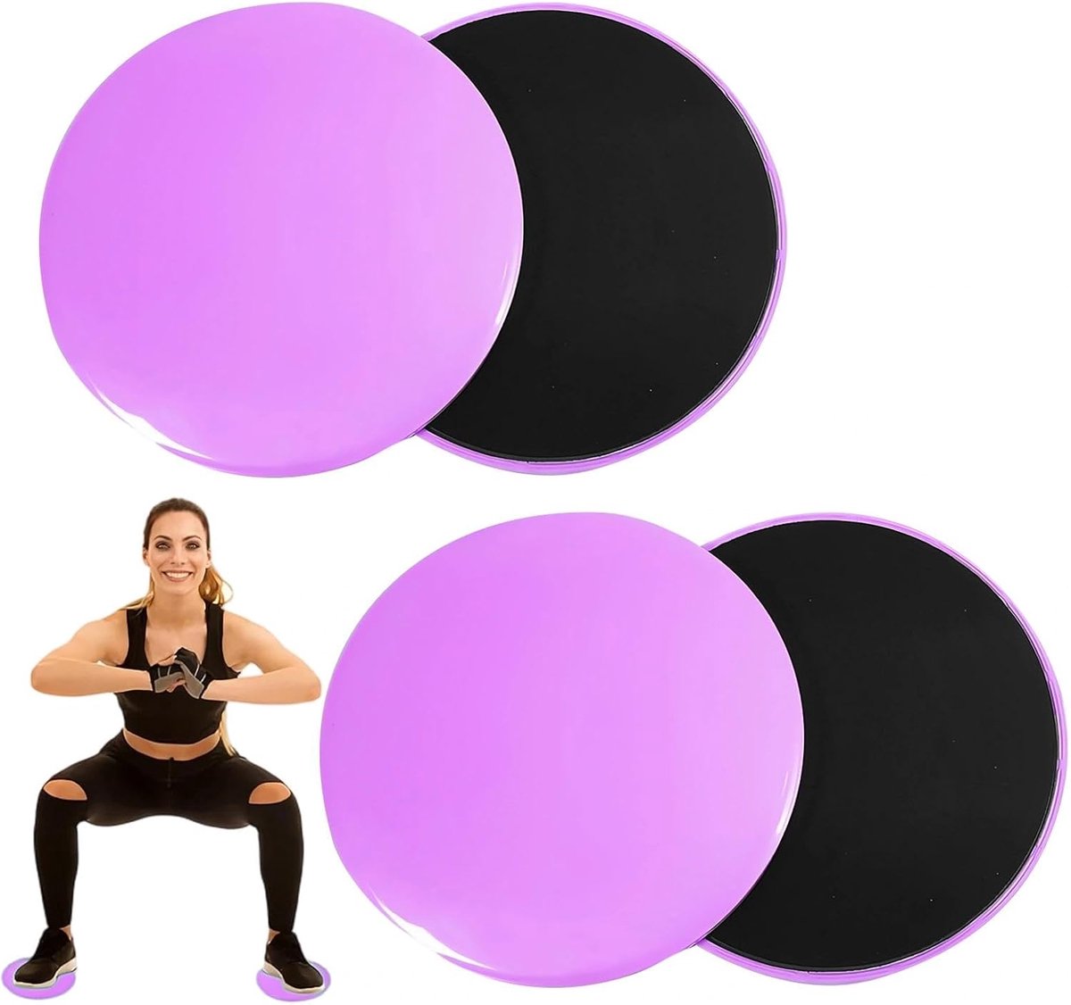 4 stuks fitnesssliders, ronde sliders, paarse pilates sliders, geschikt voor training thuis in de sportschool, buikspiertraining