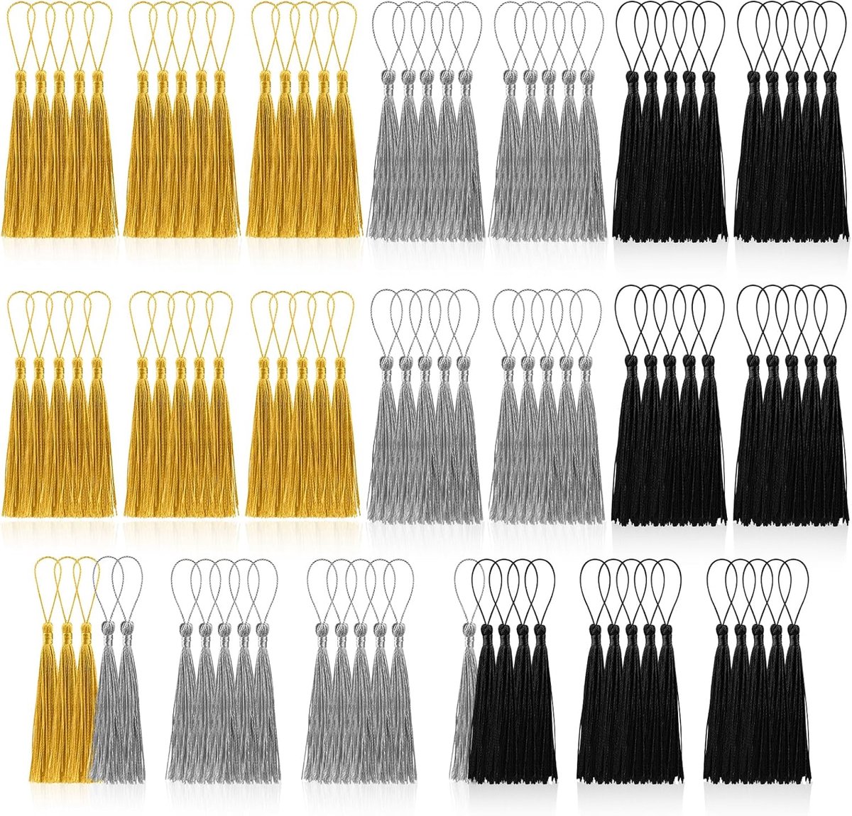 100 Stuks Bladwijzer Kwasten Bulk Goud Zilver Zwart Zachte Ambachtelijke Zijdeachtige Handgemaakte Mini Kwasten voor Sieraden Maken met Lussen voor DIY Craft Accessoire Jurk Decoratie