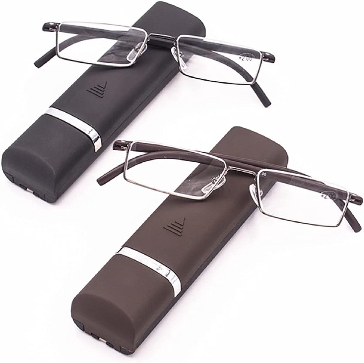 Leesbril met ultralicht TR90-montuur, leeshulp, halve bril van metalen frame met half frame, zichthulp met brillenkoker voor dames en heren