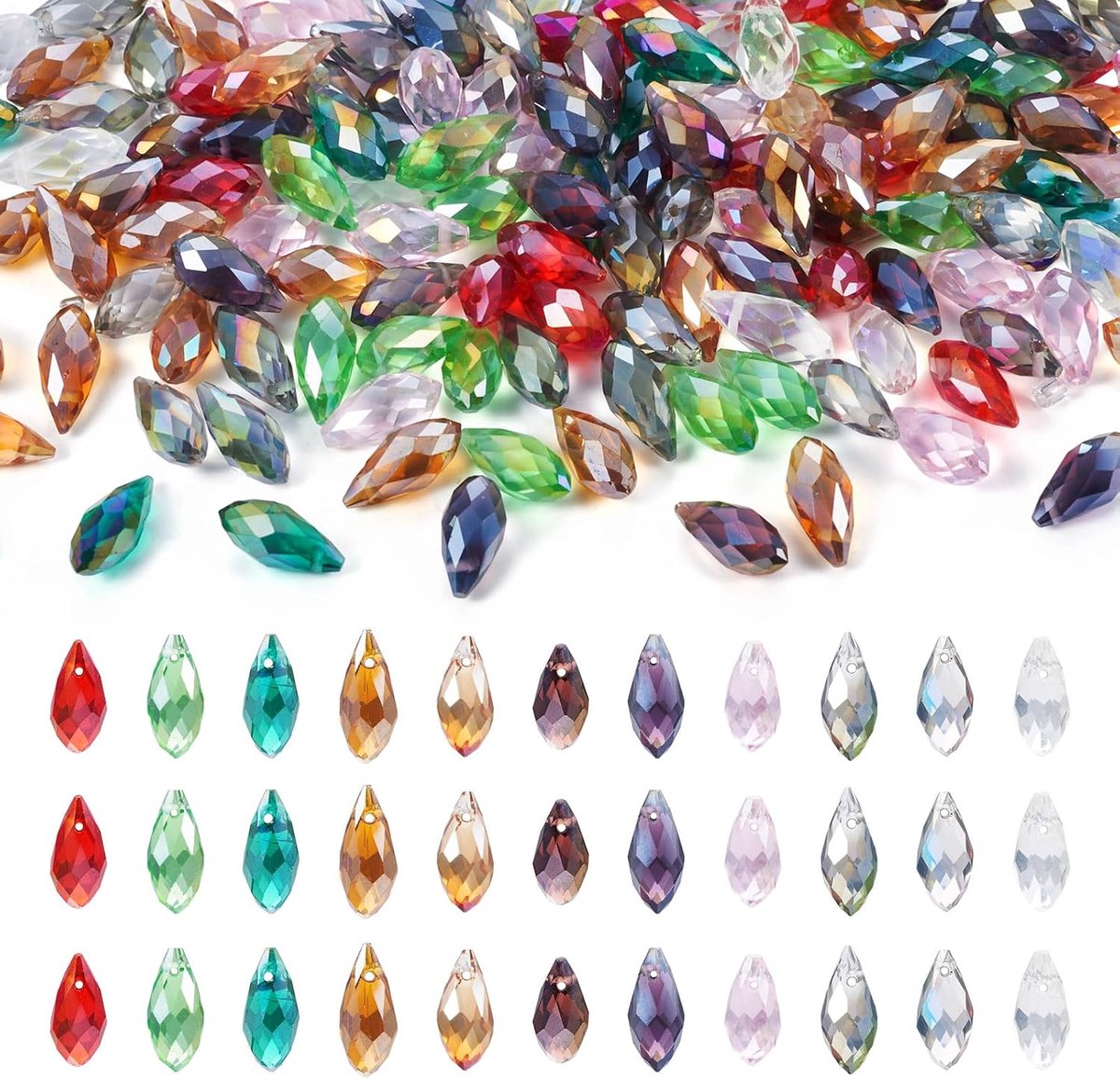 220Pcs Facet Teardrop Crystal Kralen AB Gekleurde Water Drop Galvaniseren Glas Kralen Voor Armband Ketting Sieraden Maken