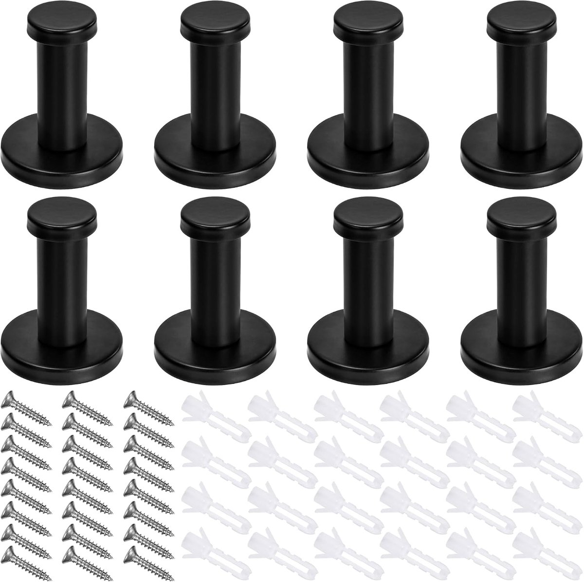 Haken, rond, zwart, 50 mm, kledinghaken van roestvrij staal, 8 stuks, voor slaapkamer, badkamer