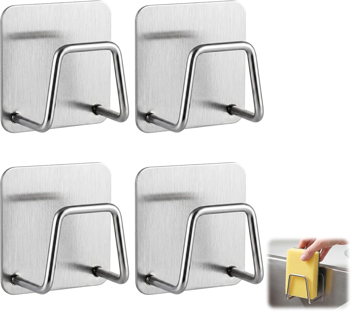 4 Stuks Spoelsponshouder voor Gootsteen | Zelfklevende Houder voor Gootsteen en Gladde,Zelfklevende Sponshouders met Wandhaken voor Keuken,Badkamer,Toilet,Slaapkamer