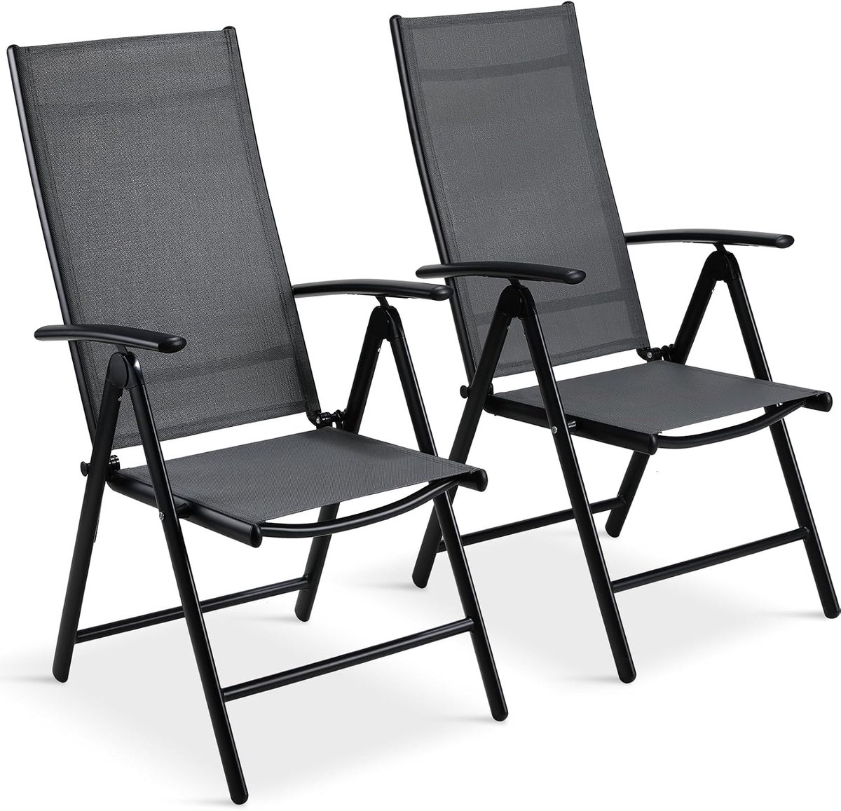 Tuinstoelen met hoge rugleuning, inklapbaar aluminium, 7-voudig verstelbare rugleuning, weerbestendig, draagbaar, tot 120 kg, outdoor dineren, camping, set van 2
