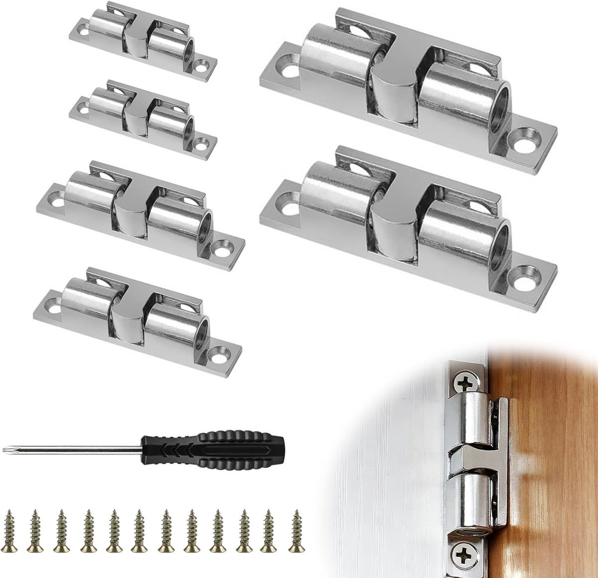 10 stuks, dubbele rolsnappers voor kast, meubelsnapper, kastdeur, verstelbare dubbele kogelvergrendeling, deurklaper, kastsluitingen met schroeven voor keuken, slaapkamer (zilver B)