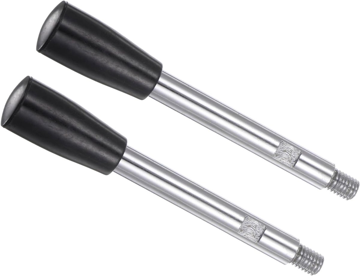 Spanhendel, M8 schroefdraad 116 mm lengte, verchroomde lange arm handwielgreep zwart - (toepassingen: voor draaimachines), 2 stuks