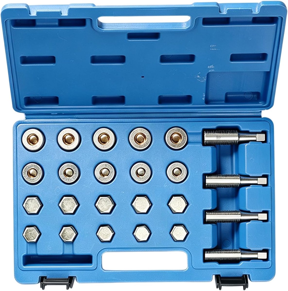 reparatieset voor schroefdraad, helicoil set, 64-delige reparatieset M13 x 1,5, M15 x 1,5, M17 x 1,5, M20 x 1,5, schroefdraadreparatieset, oliekuip, schroefdraad en