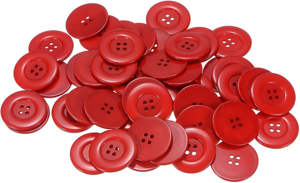 Knopen 1-1/2" (38mm) hars ronde platte 4-gaats ambachtelijke knopen voor het naaien van kleding en doe-het-zelf, rood