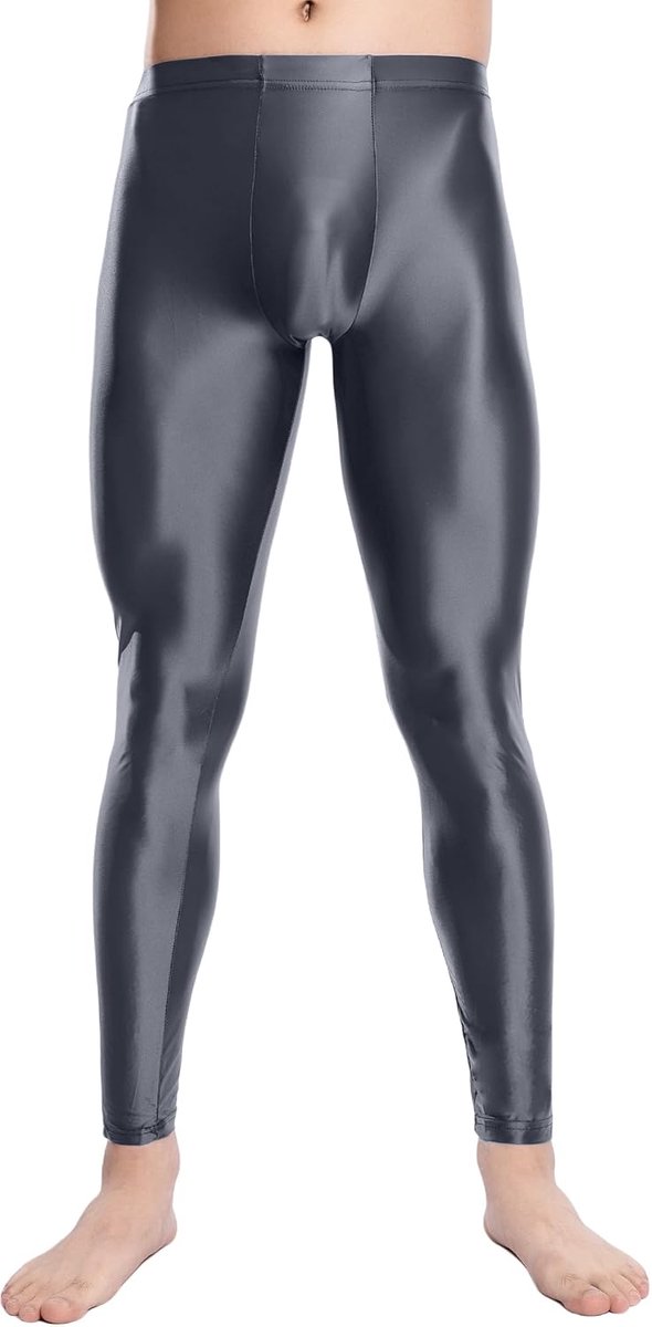 Leggings voor heren, slim geolied, glanzend, nauwsluitende broek, sport, gym, clubwear, M-XXL